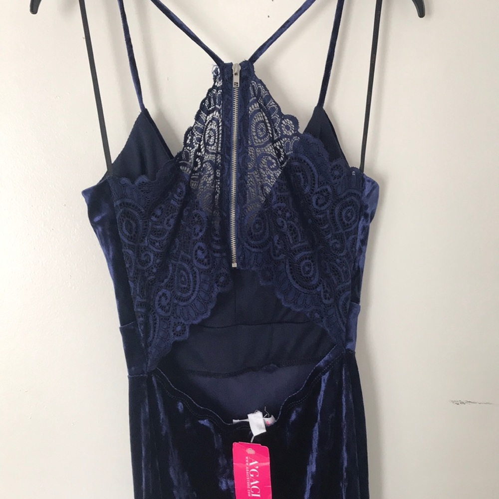 Navy velvet short dress lace back - Picture 3 of 3